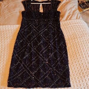 JS Collections Navy Beaded Mini Dress